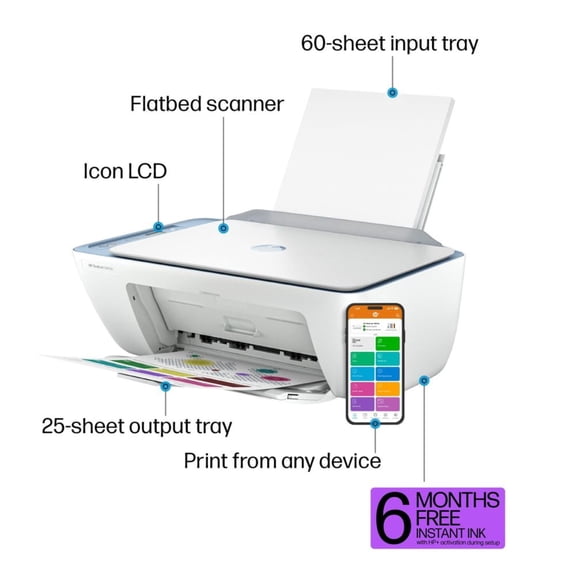 DeskJet 2842e Wireless All-in-One Color Inkjet Printer Blue Print Scan Copy6 Months Instant Ink