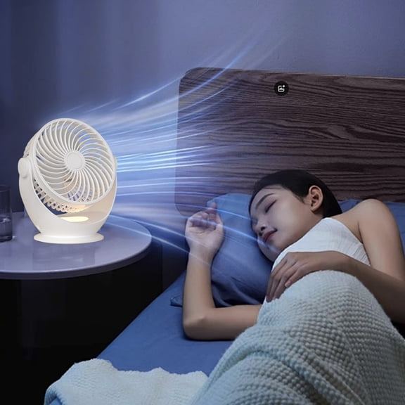 DeskWith Night Light Small Table Air Circulator, 3 Speed Quiet Portable Battery Operated, Adjustable Tilt, USB Charging, Home Office Bedroom Kitchen