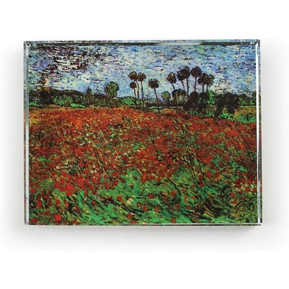 Deskpop Handcut Crystal Paperweight With Felt Bottom Van Gogh Poppies