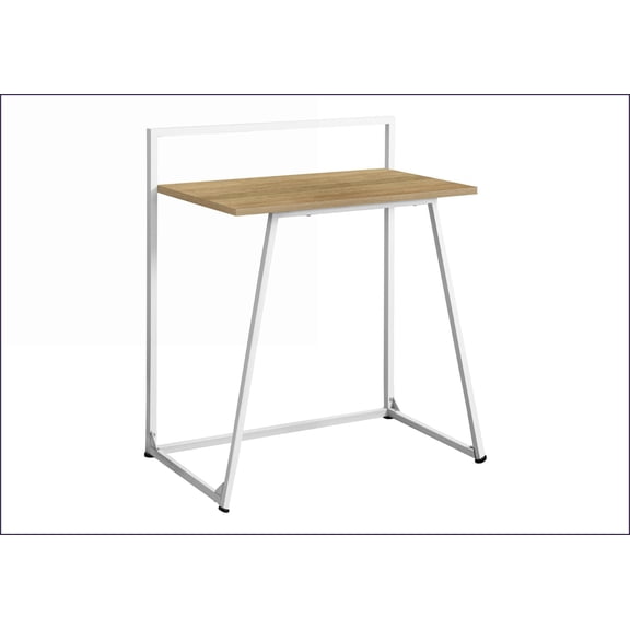 Desks, 30L Contemporary Computer Desk, Natural Laminate Top, White Metal Base | Natural | MDF
