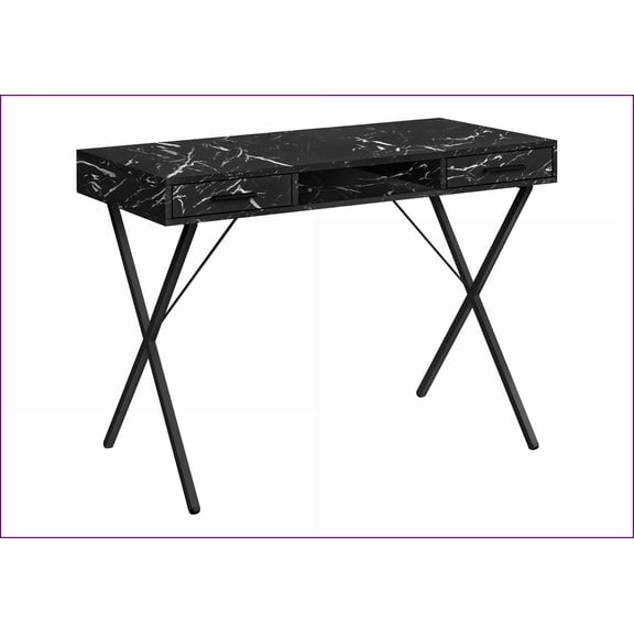 Desks, 42” Modern Home Office Computer Desk with Storage Drawers, Black Marble Look Laminate | Black Metal Frame | Left/Right Setup | Particle Board
