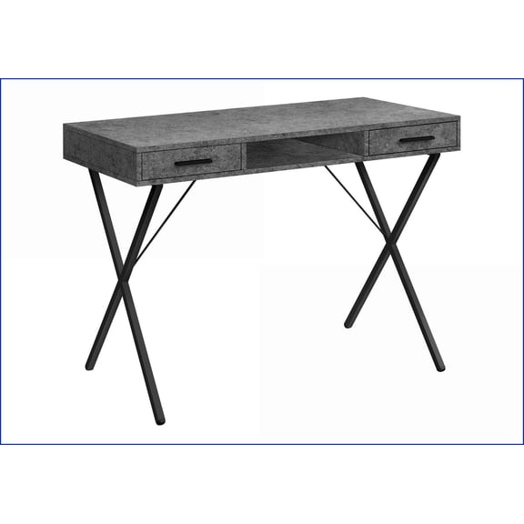 Desks, 42\" Contemporary Home Office Computer Desk with Storage Drawers, Left/Right Set-up, Grey Laminate, Black Metal | Grey | Particle Board