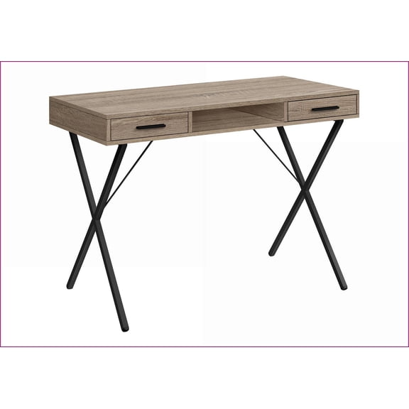Desks, 42” Contemporary Home Office Computer Desk with Storage, Left/Right Set-up, Brown Taupe Laminate | Taupe | Particle Board