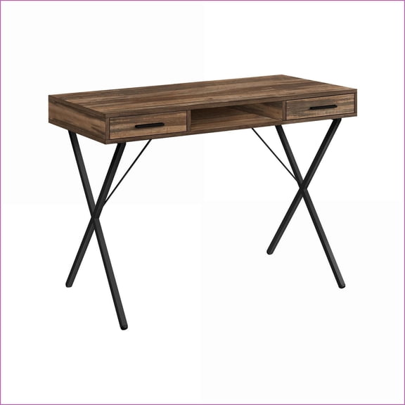 Desks, 42” Home Office Computer Desk with Storage Drawers, Contemporary Brown Laminate Black Metal | Left/Right Set-up | Brown | Particle Board