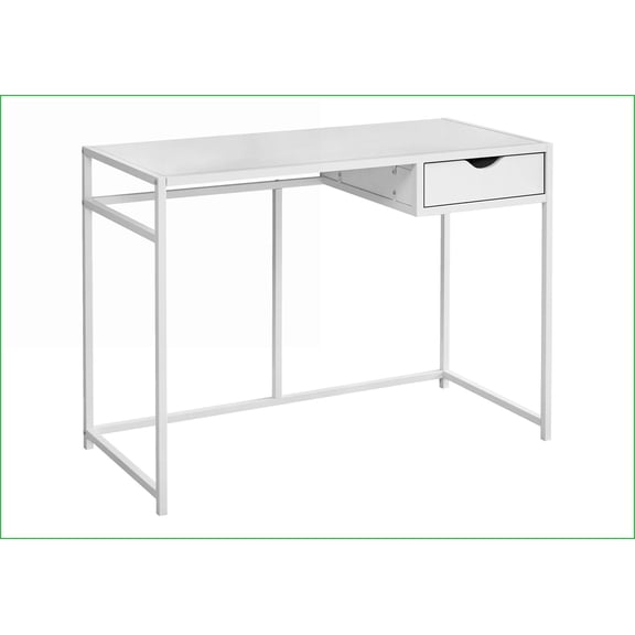 Desks: 42”L Home Office Computer Desk with Storage Drawer, Modern White Laminate Metal | White | MDF