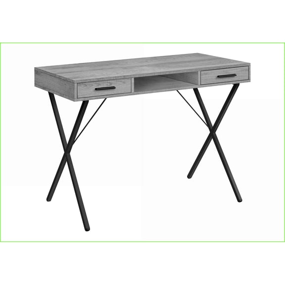 Desks, 42” Modern Computer Desk with Storage, Left/Right Setup, Grey Laminate | Black Metal | Particle Board