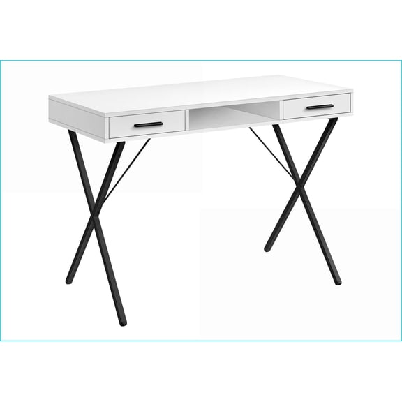 Desks, 42 Modern Home Office Computer Desk with Storage, White Laminate/Black Metal, Left/Right Setup | White | Particle Board