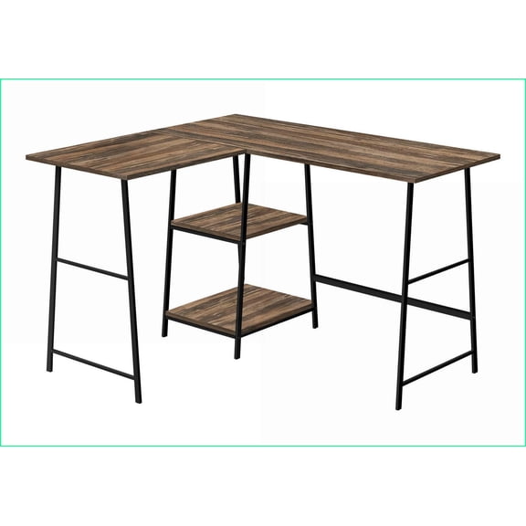 Desks, 47.25” L-Shaped Corner Computer Desk with Storage, Industrial Modern | Brown | Metal