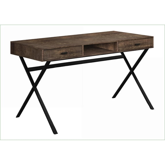 Desks 47” L Home Office Desk with Storage Drawers & Open Shelf | Contemporary Industrial | Brown Laminate, Black Metal | Brown, Particle Board