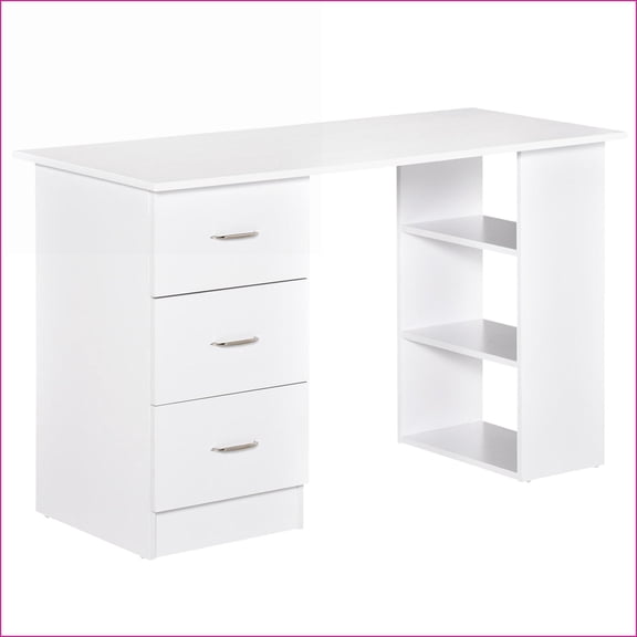 Desks, 47'' Modern Home Office Computer Desk Bookcase Combo with 3 Drawers & 3 Shelves - White | Engineered Wood