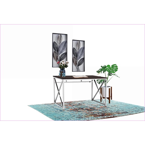 Desks, 47 Wide Modern Brown Engineered Wood Desk with Chrome X-Cross Legs | Brown | Engineered Wood