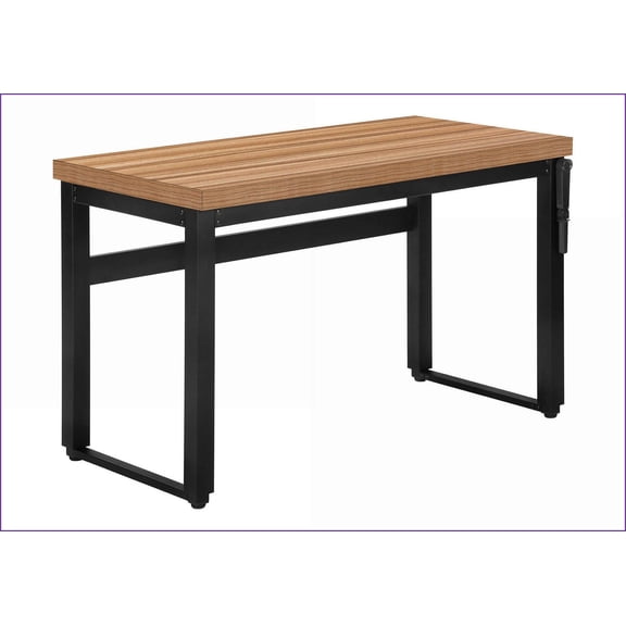 Desks, 48” L Height Adjustable Standing Desk | Contemporary Brown Laminate Top | Black Metal Frame | Brown Particle Board