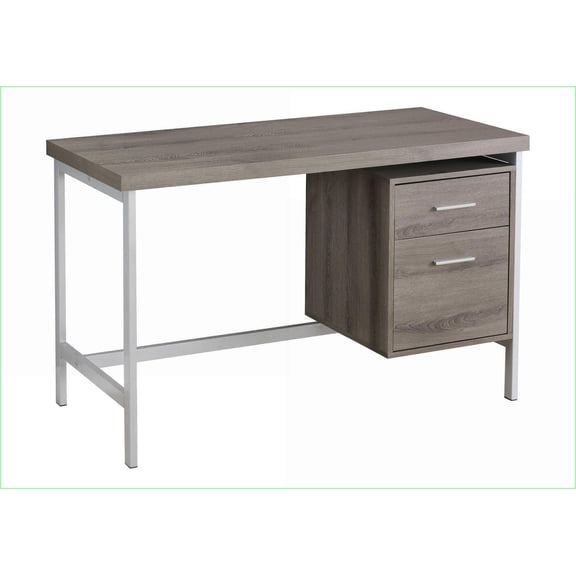 Desks, 48 Contemporary Home Office Computer Desk with Storage Drawers, Reversible Left/Right Set-Up, Brown Laminate Grey Metal | Particle Board