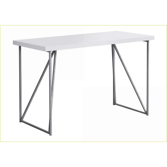 Desks, 48'' Home Office Computer Desk, White Laminate Top, Grey Metal Legs, Modern | White | Metal