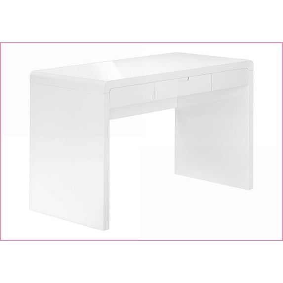 Desks: 48" Home Office Computer Desk with Storage Drawers, Glossy White Laminate, Modern | White | MDF