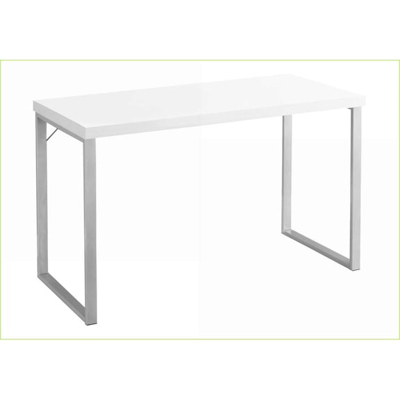 Desks | 48 Inch Modern Home Office Computer Desk with White Laminate Top & Grey Metal Frame | White | Particle Board