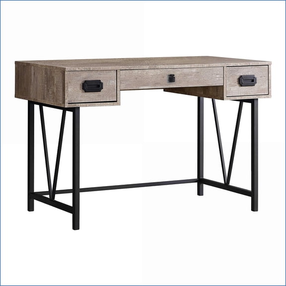 Desks, 48'' Industrial Computer Desk with Storage Drawers, Taupe & Black Metal | Taupe | Particle Board