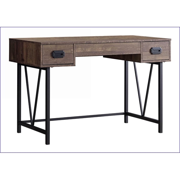 Desks, 48” Industrial Home Office Computer Desk with Storage Drawers, Brown Laminate & Black Metal | Brown | Particle Board