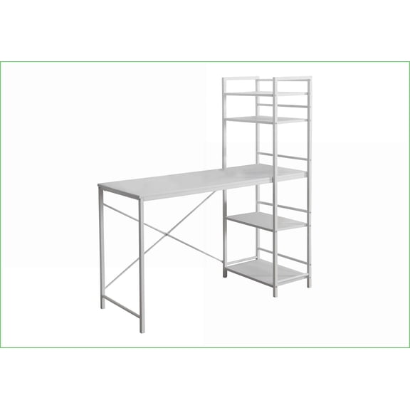 Desks, 48'' L Home Office Computer Desk with Storage Shelves, Modern White Laminate | White | MDF