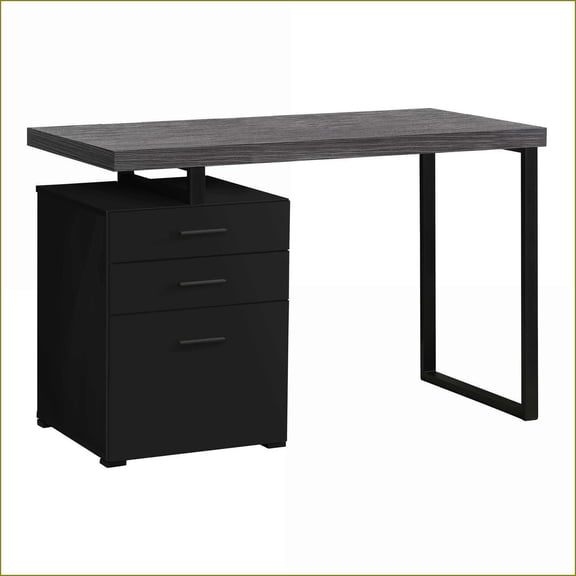 Desks: 48"L Modern Computer Desk with Reversible Setup & Storage Drawers | Black | Particle Board
