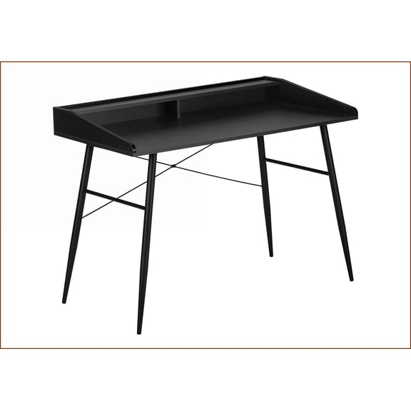 Desks, 48'' L Modern Computer Desk with Storage Hutch & Cubbies, Black Laminate/Metal | Particle Board | Black