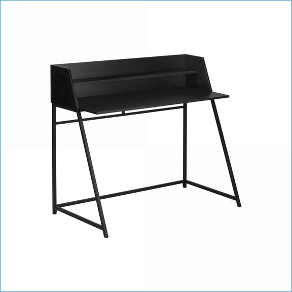 Desks, 48" L Modern Computer Desk with Storage Shelves, Black Laminate & Metal | Black | Particle Board
