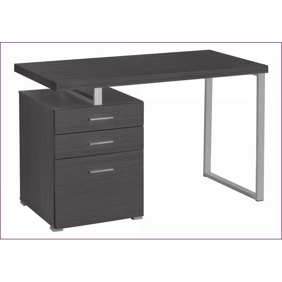 Desks | 48"L Modern Home Office Computer Desk, Reversible Left/Right Setup, Storage & File Drawers, Grey Laminate & Metal | Grey | Particle Board