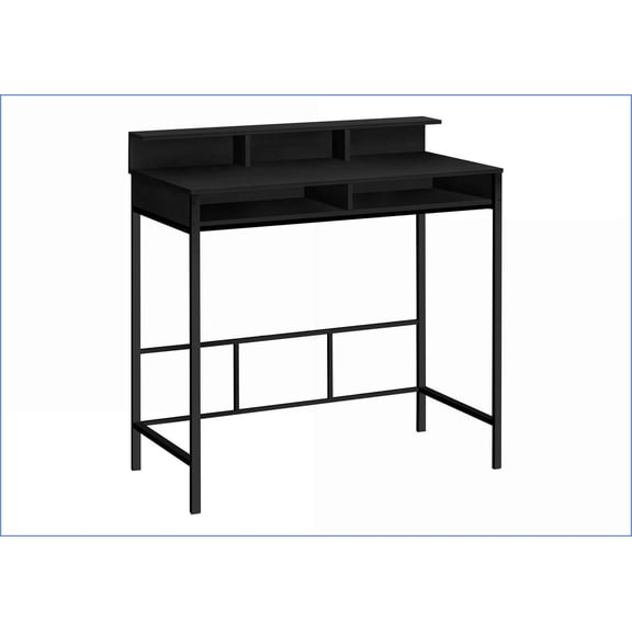 Desks, 48” L Modern Standing Computer Desk with Storage Shelves & Hutch, Black Laminate | Black | Metal