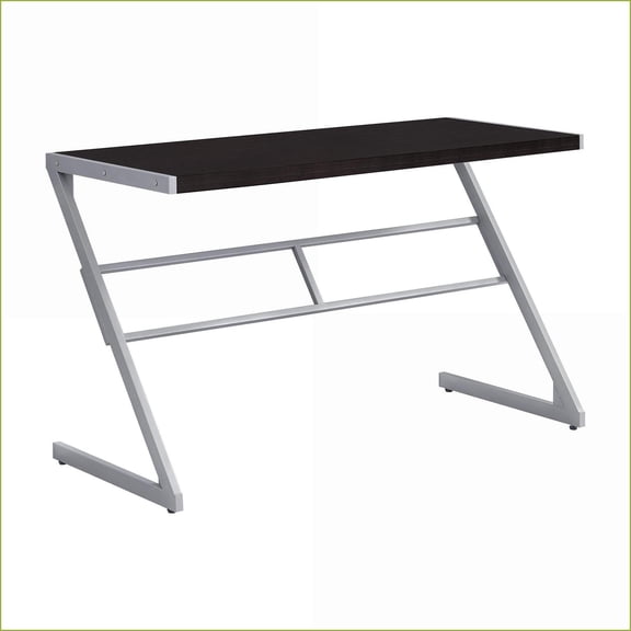 Desks, 48” Modern Home Office Computer Desk – Brown Laminate Top, Grey Metal Z-Base | Espresso | MDF