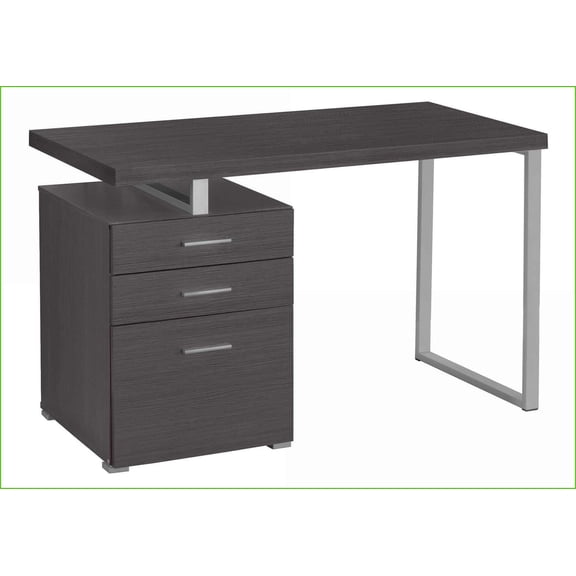 Desks 48” Modern Home Office Computer Desk, Reversible Left/Right Setup, Storage Drawers, Grey Laminate & Metal | Particle Board | Grey