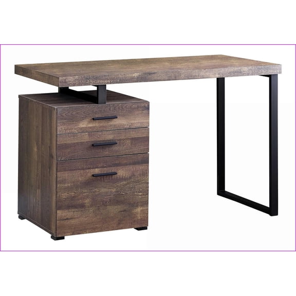 Desks, 48'' Modern Home Office Computer Desk with Reversible Setup & Storage, Brown Laminate/Black Metal | Brown | Particle Board