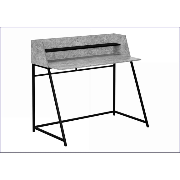 Desks, 48 Modern Home Office Computer Desk with Storage Hutch | Grey Stone Laminate | Black Metal | Grey | Particle Board