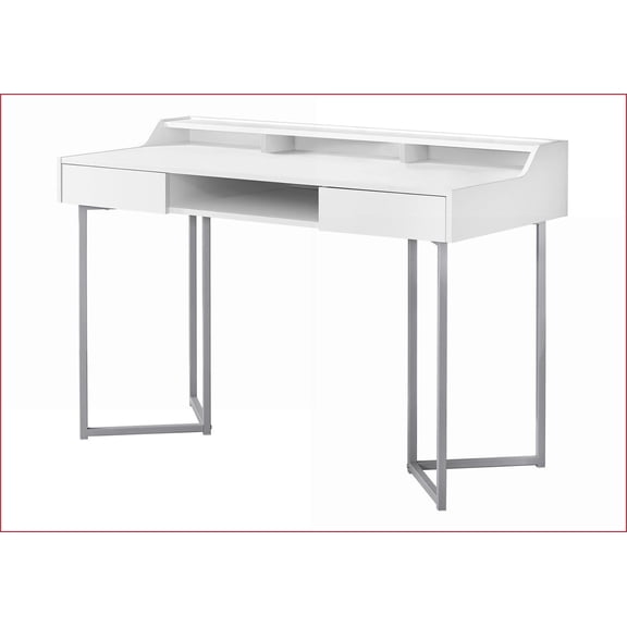 Desks | 48 Modern Home Office Desk with Storage Drawers & Cubbies | White Laminate, Grey Metal | MDF