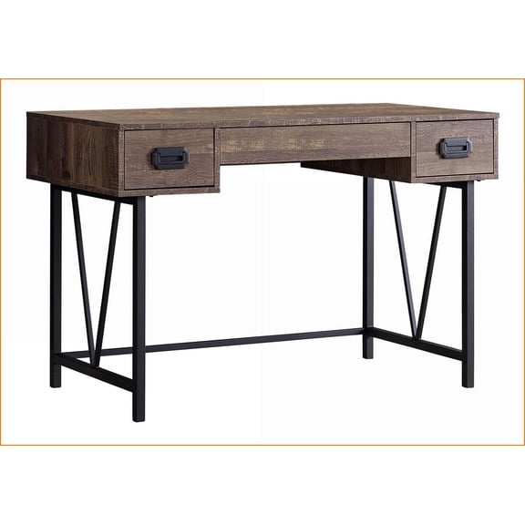Desks, 48 Modern Industrial Home Office Desk with Storage Drawers, Brown Laminate & Black Metal | Brown | Particle Board