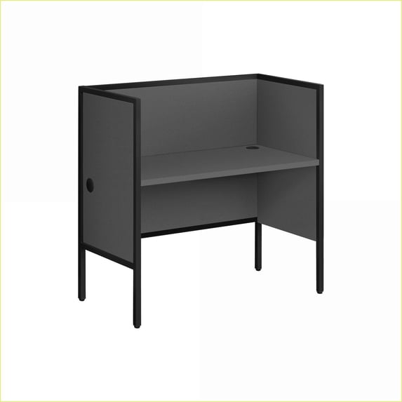 Desks: 48'' Modern Office Cubicle Desk, Commercial Grade, Grey Laminate, Black Metal Frame | Grey | Particle Board