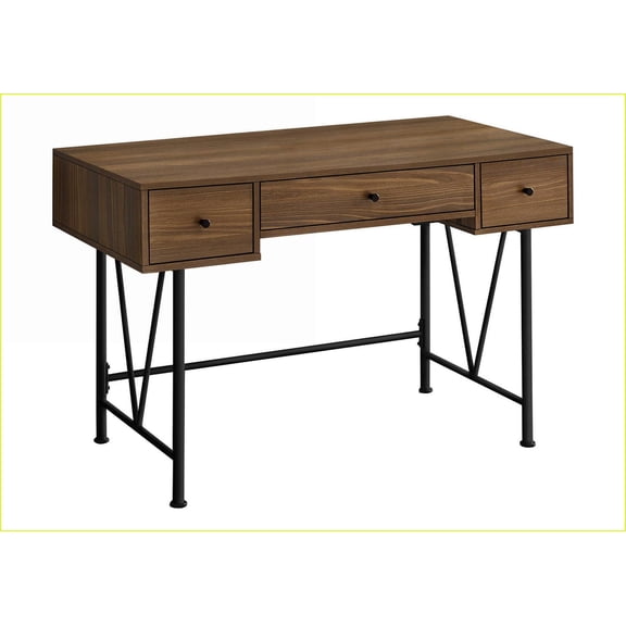 Desks: 48'' Transitional Home Office Computer Desk with Storage Drawers, Walnut Laminate, Black Metal | Walnut | Particle Board