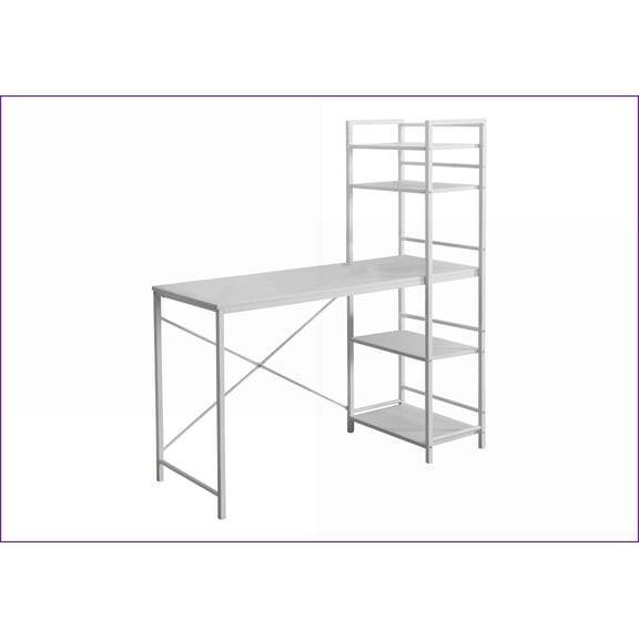 Desks, 48 Wide White Laminate Computer Desk with Storage Shelves | Modern Contemporary Home Office | White | MDF