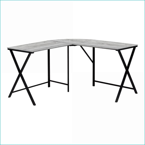 Desks, 55” L Shape Corner Computer Desk, Contemporary Modern, Grey Laminate Top, Black Metal Base | Grey | MDF