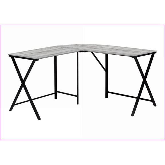 Desks, 55 L-Shaped Corner Home Office Computer Desk, Contemporary Grey Laminate & Black Metal | Grey | MDF
