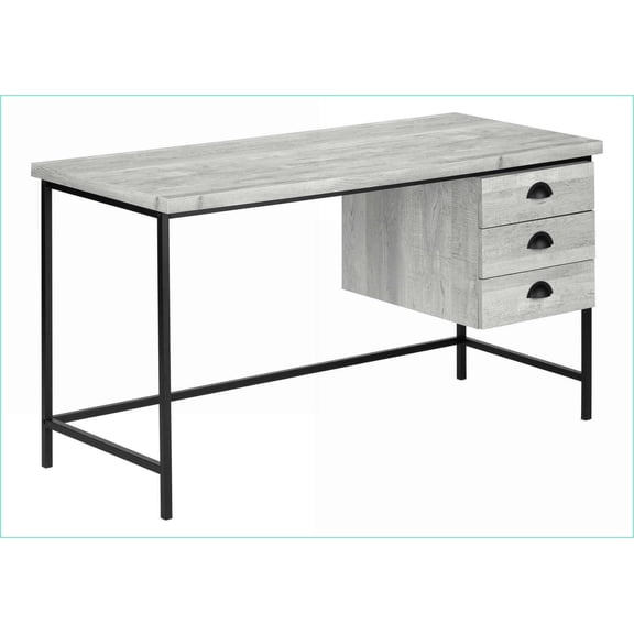 Desks, 55" Modern Home Office Computer Desk with 3 Storage Drawers, Grey Laminate Black Metal | Grey | Particle Board