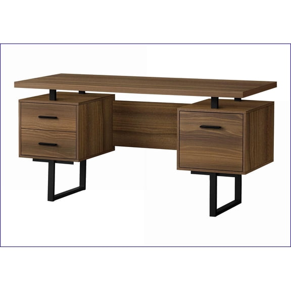 Desks | 60 Contemporary Home Office Computer Desk with Storage Drawers | Reversible Left/Right Setup | Black Metal | Walnut | Particle Board
