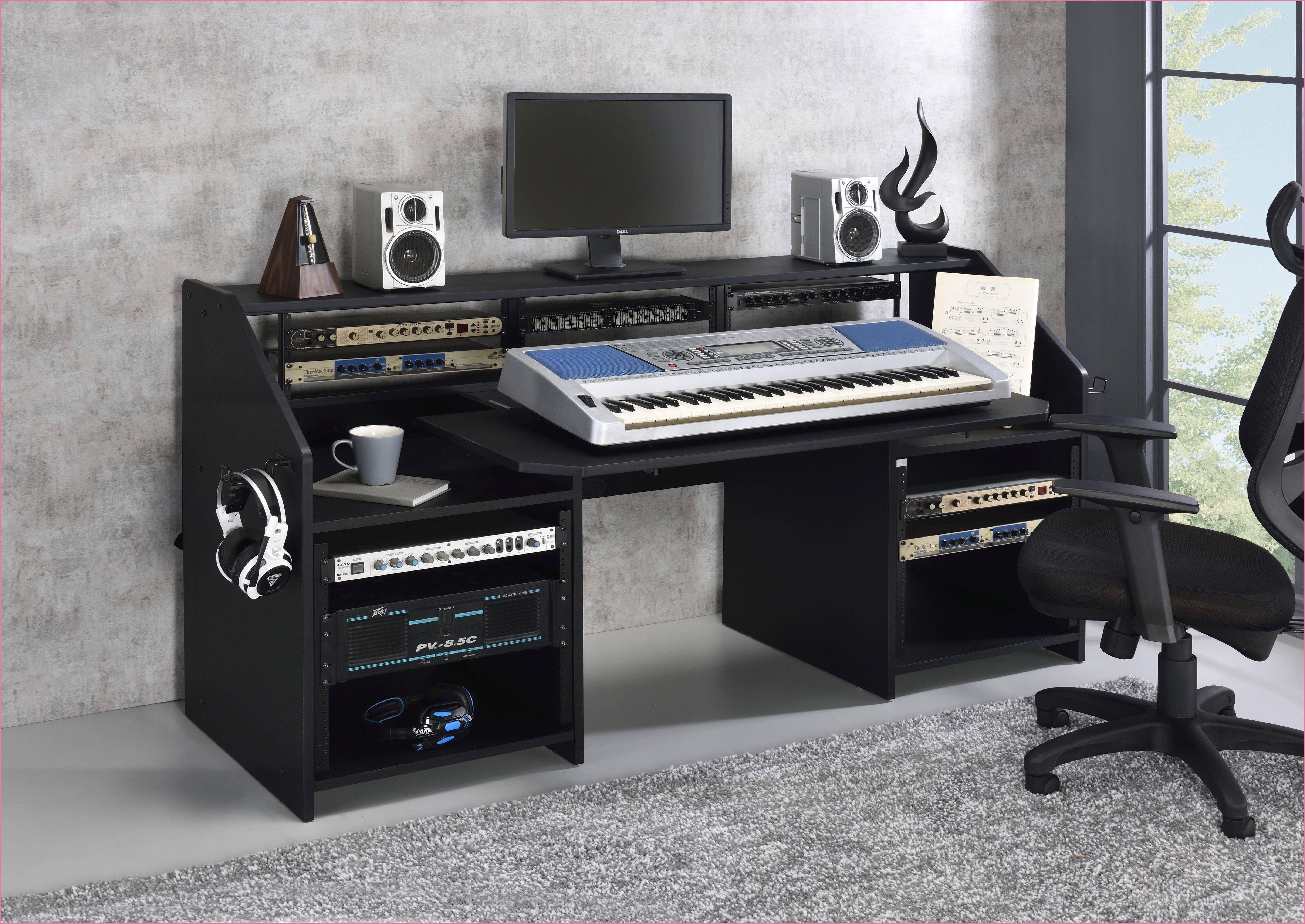 Desks: Black Music Desk with Storage, Cable Management & Earphone Rack ...