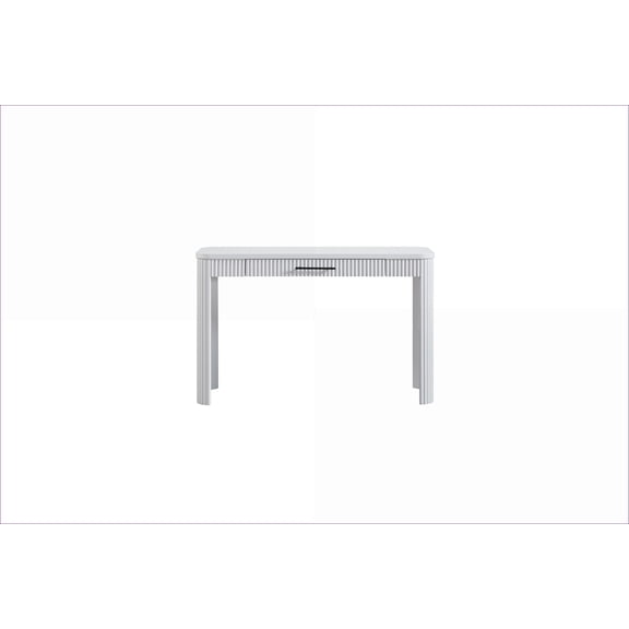 Desks, Casual Transitional White Writing Desk with Reeded Fronts & Storage Drawer | Birch Veneers | Solid Wood+MDF