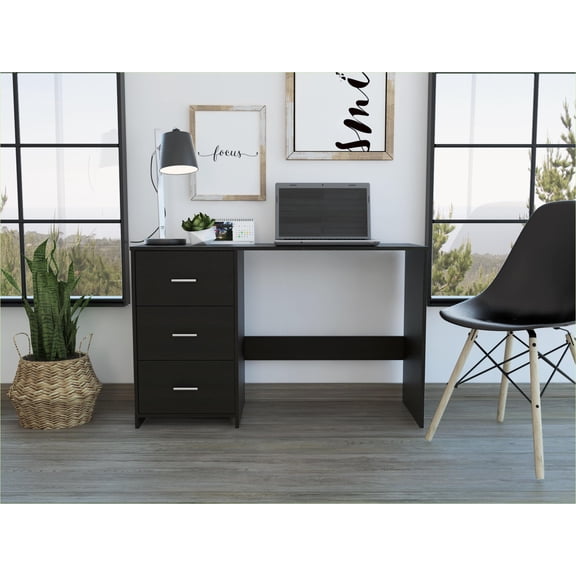 Desks, Classic 3-Drawer Writing Desk | Black | Particle Board