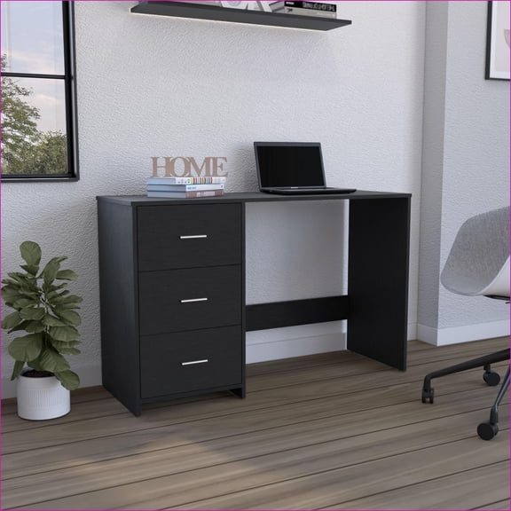 Desks, 47 W x 16.5 D Classic Writing Desk with 3 Drawers, Black Wengue Finish | Black | Particle Board