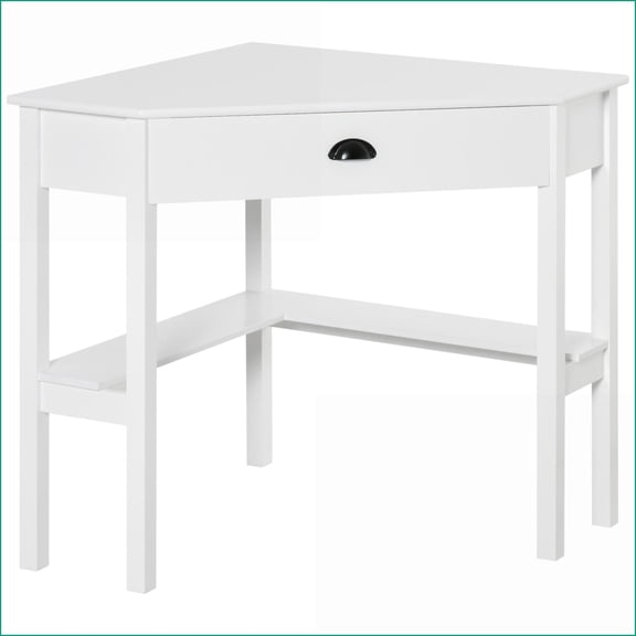 Desks Compact Corner Computer Desk with Drawer & Storage Shelves, Home Office Workstation for Small Spaces | White | P2 MDF