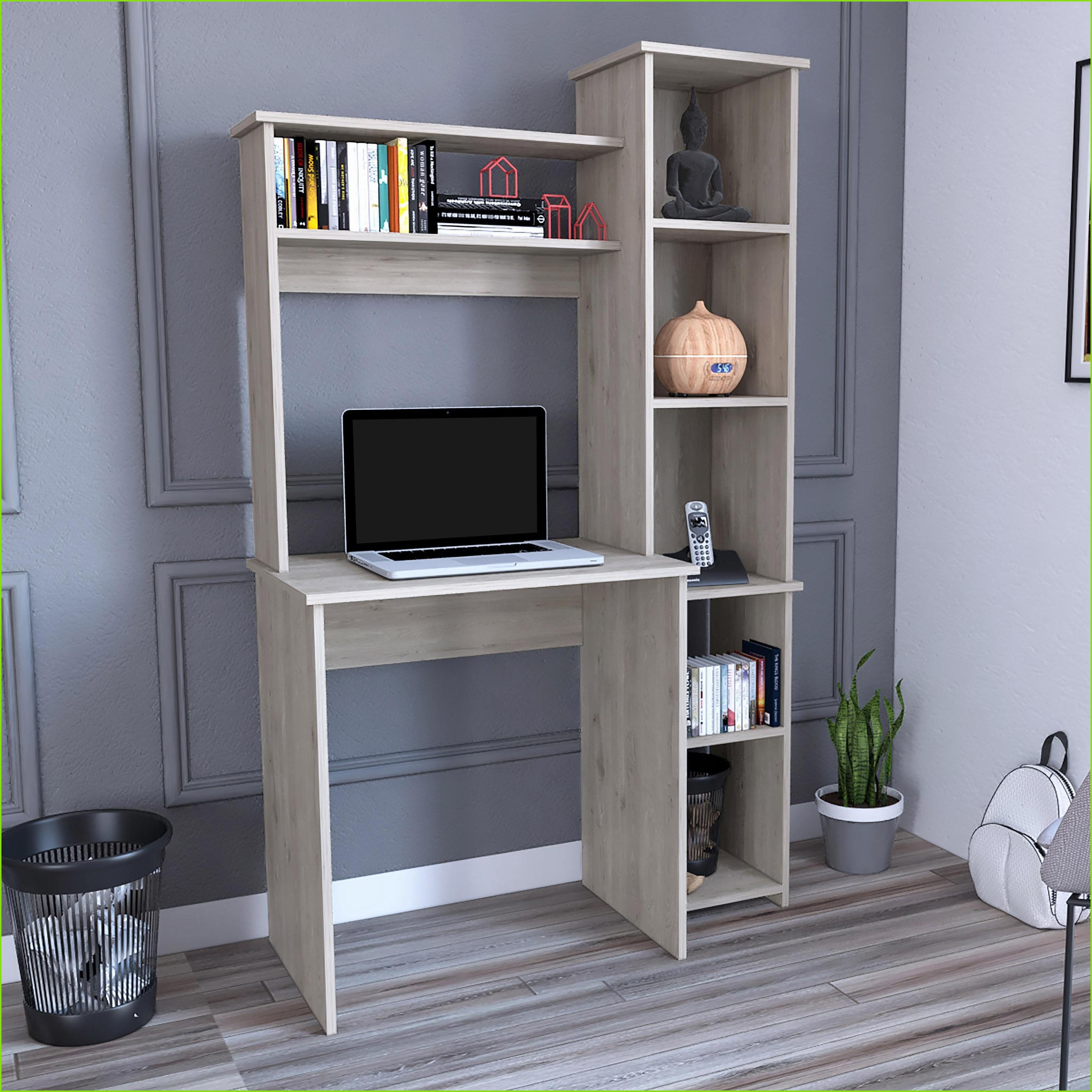 Desks, Versalles Writing Desk with Hutch & 5-Cubby Side Bookcase, Light ...