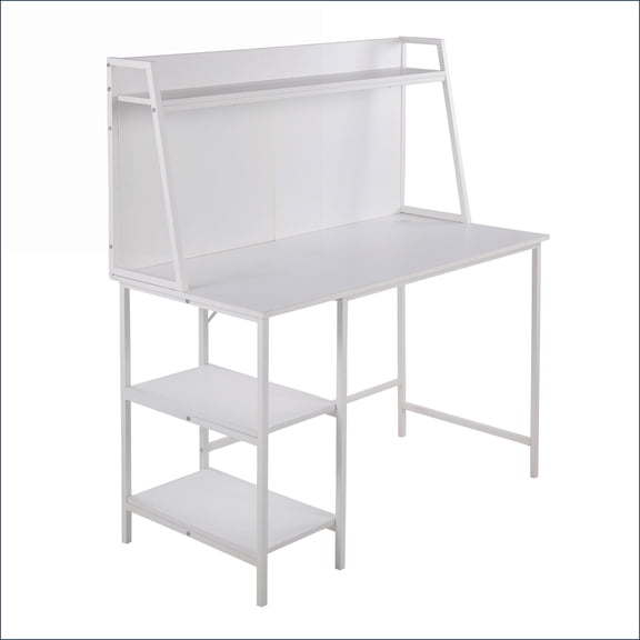 Desks, Contemporary Geo Shelf Desk with Storage by LumiSource | White | Wood + Metal