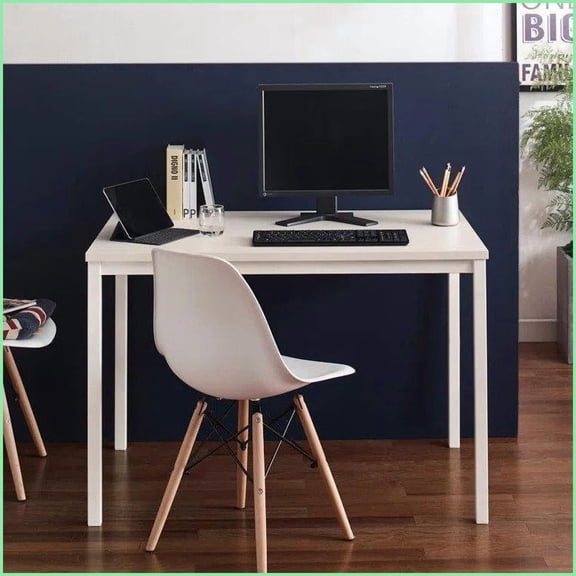 Desks | Harry Contemporary Wood and Metal Computer Desk | Ivory | Solid Wood | Eco-Friendly