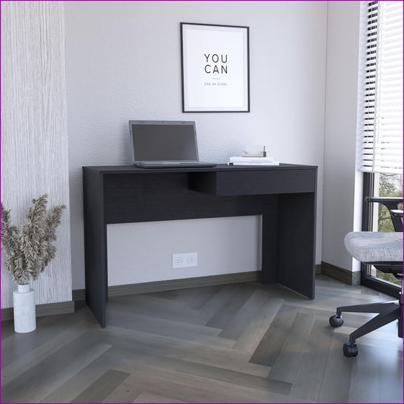 Desks | Harrisburg Computer Desk with 1 Drawer, 47.3 Wide Top | Black Wengue | Particle Board